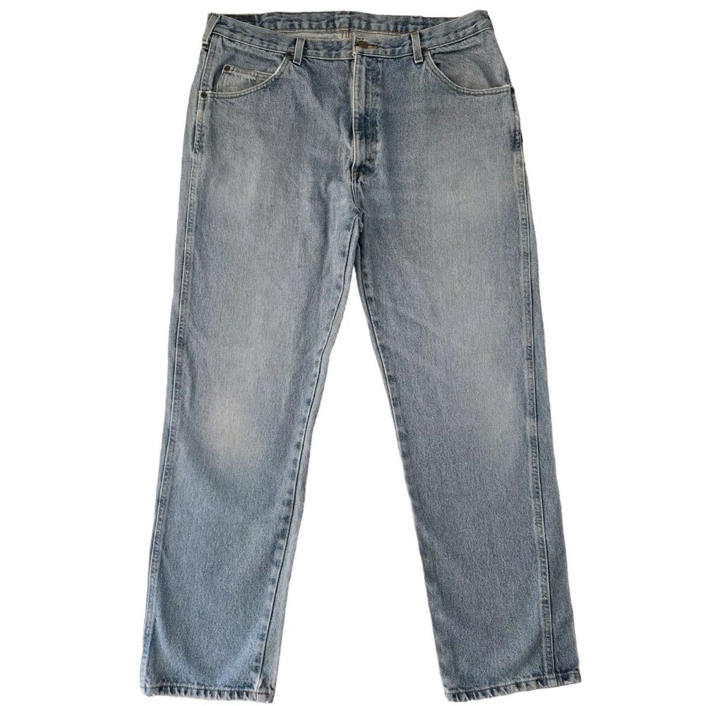 Wrangler Five Star Jeans Mens 38x32 Blue Medium Wash Denim Pants Relaxed Fit Zip